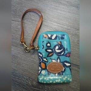 Fossil Teal Brown Floral Bird Phone Wrislet